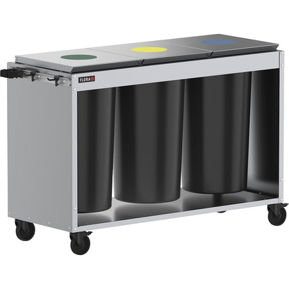 Trio cleaning station, with 3 x 60 l waste containers, silver.