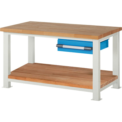 Heavy-duty workbench, 1 drawer, 1 shelf, WxD 1500 x 900 mm, load capacity 2500 kg.