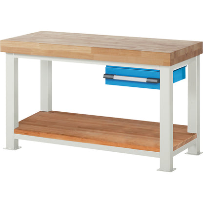 Heavy-duty workbench, 1 drawer, 1 shelf, WxD 1500 x 700 mm, load capacity 4500 kg.
