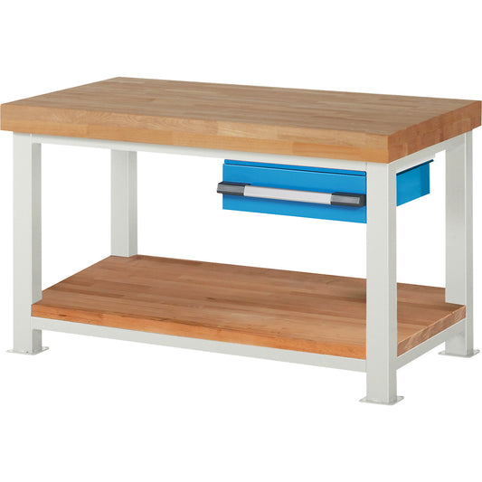 Heavy-duty workbench, 1 drawer, 1 shelf, WxD 1500 x 900 mm, load capacity 4500 kg.