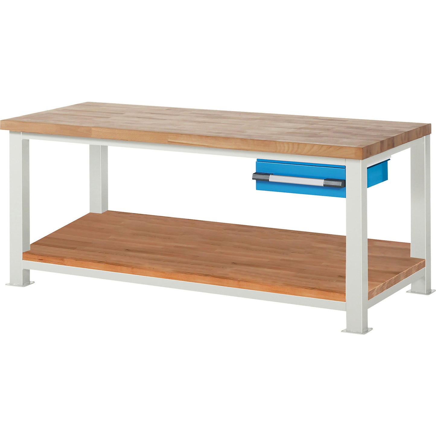 Heavy-duty workbench, 1 drawer, 1 shelf, WxD 2000 x 900 mm, load capacity 2500 kg.