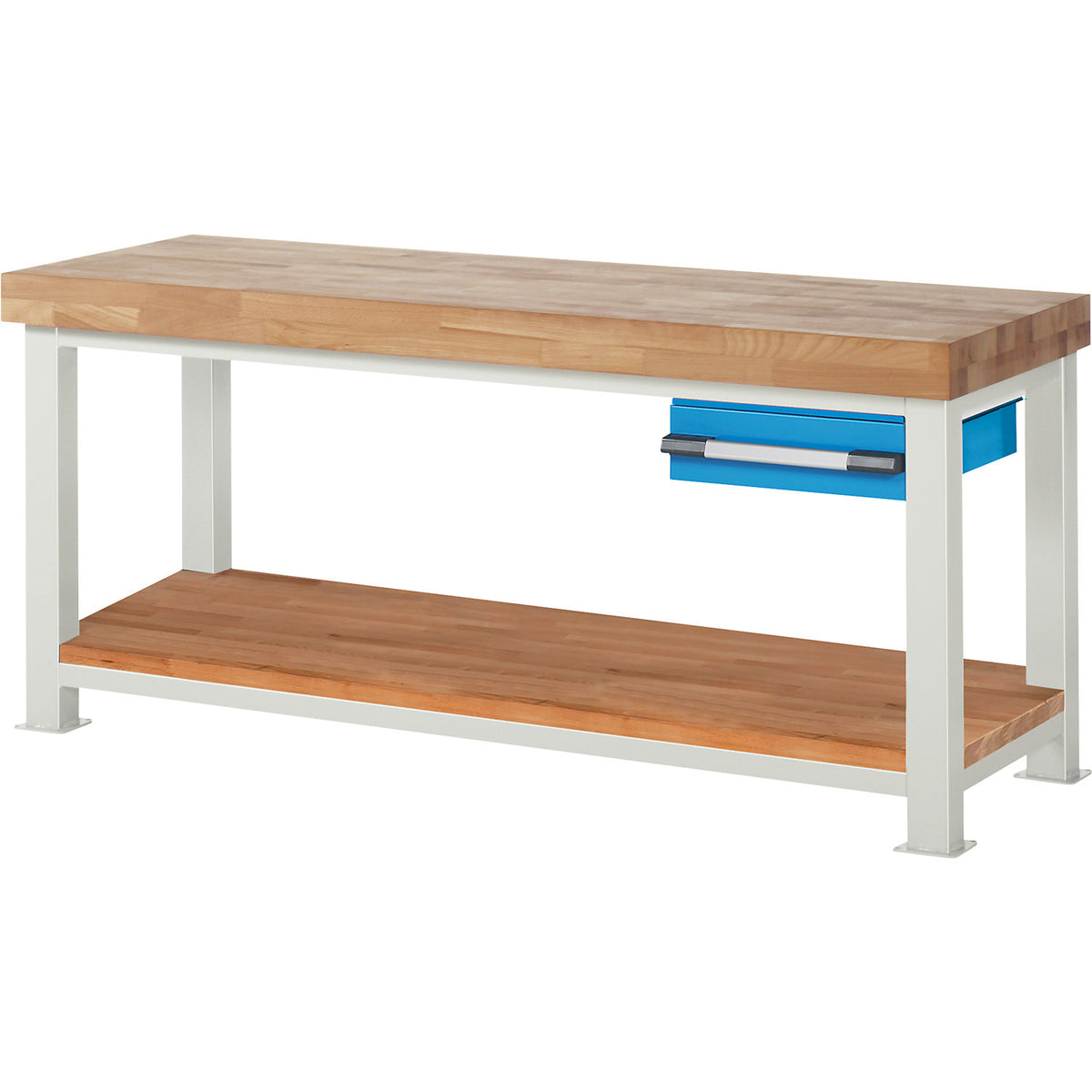 Heavy-duty workbench, 1 drawer, 1 shelf, WxD 2000 x 700 mm, load capacity 4500 kg.