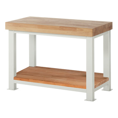 Heavy-duty workbench, 1 shelf, WxD 1250 x 700 mm, load capacity 4500 kg.