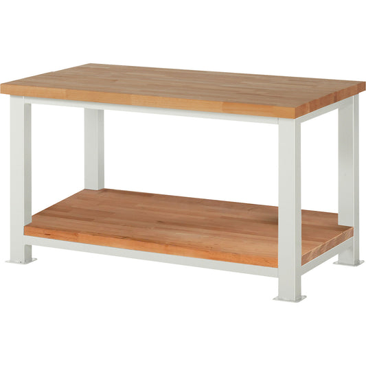 Heavy-duty workbench, 1 shelf, WxD 1500 x 900 mm, load capacity 2500 kg.