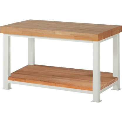 Heavy-duty workbench, 1 shelf, WxD 1500 x 900 mm, load capacity 4500 kg.
