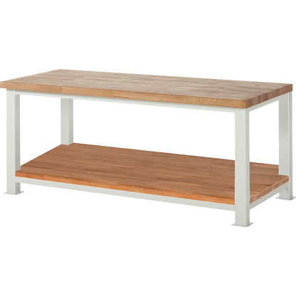 Heavy-duty workbench, 1 shelf, WxD 2000 x 900 mm, load capacity 2500 kg.