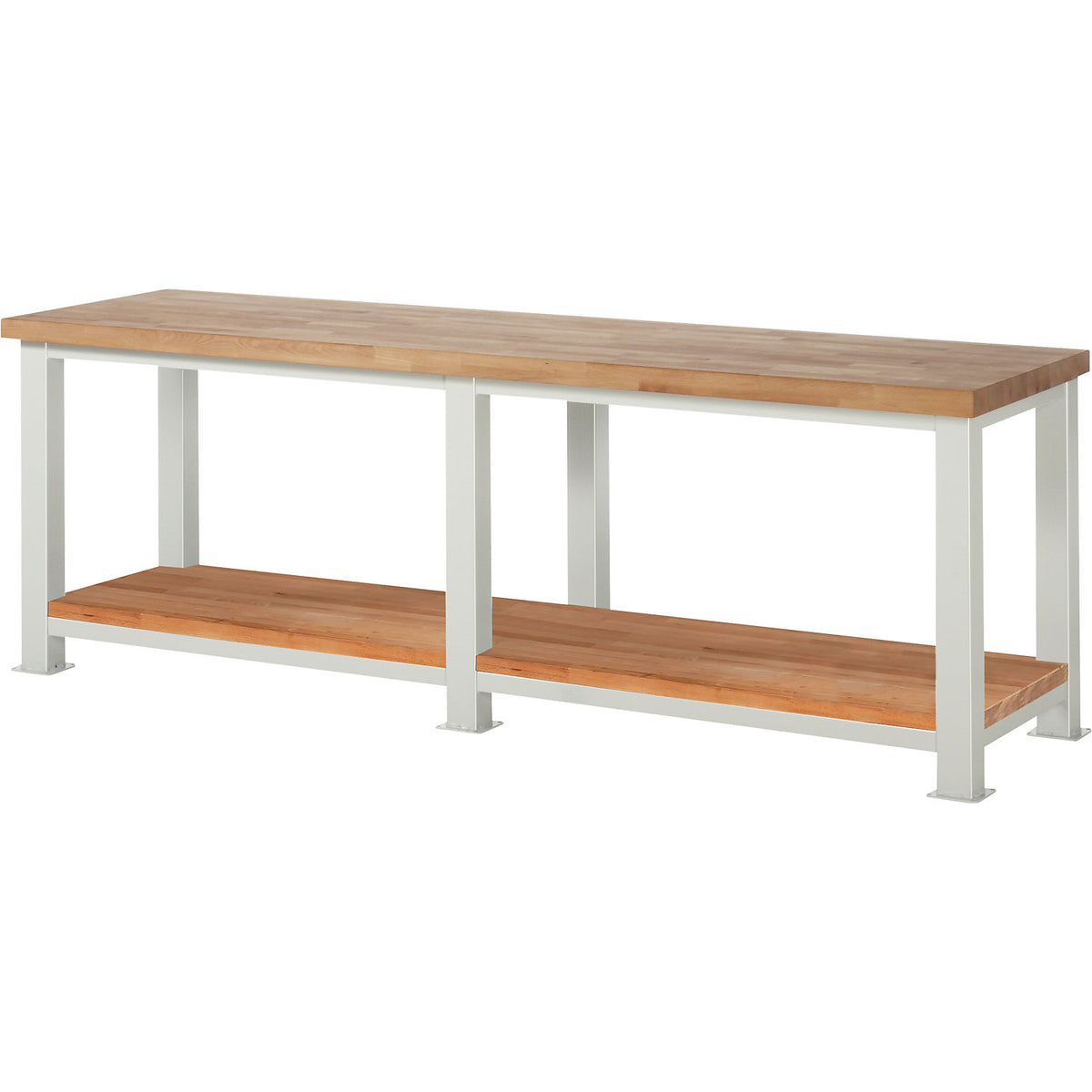 Heavy-duty workbench, 1 shelf, WxD 2500 x 700 mm, load capacity 2500 kg.