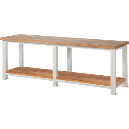 Heavy-duty workbench, 1 shelf, WxD 2500 x 700 mm, load capacity 2500 kg.