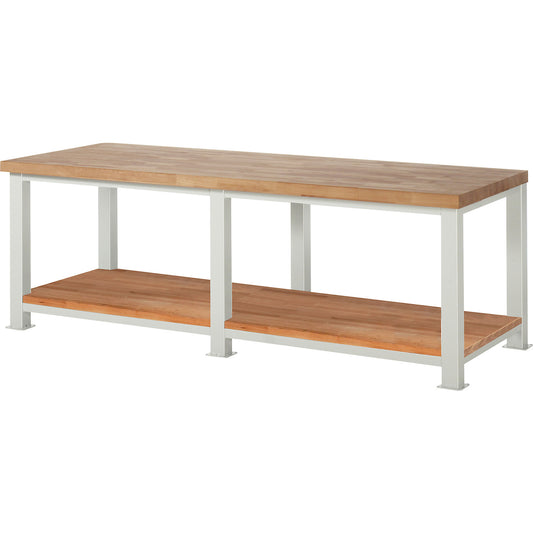 Heavy-duty workbench, 1 shelf, WxD 2500 x 900 mm, max. load 2500 kg.