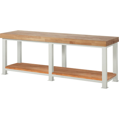 Heavy-duty workbench, 1 shelf, WxD 2500 x 700 mm, max. load 4500 kg.
