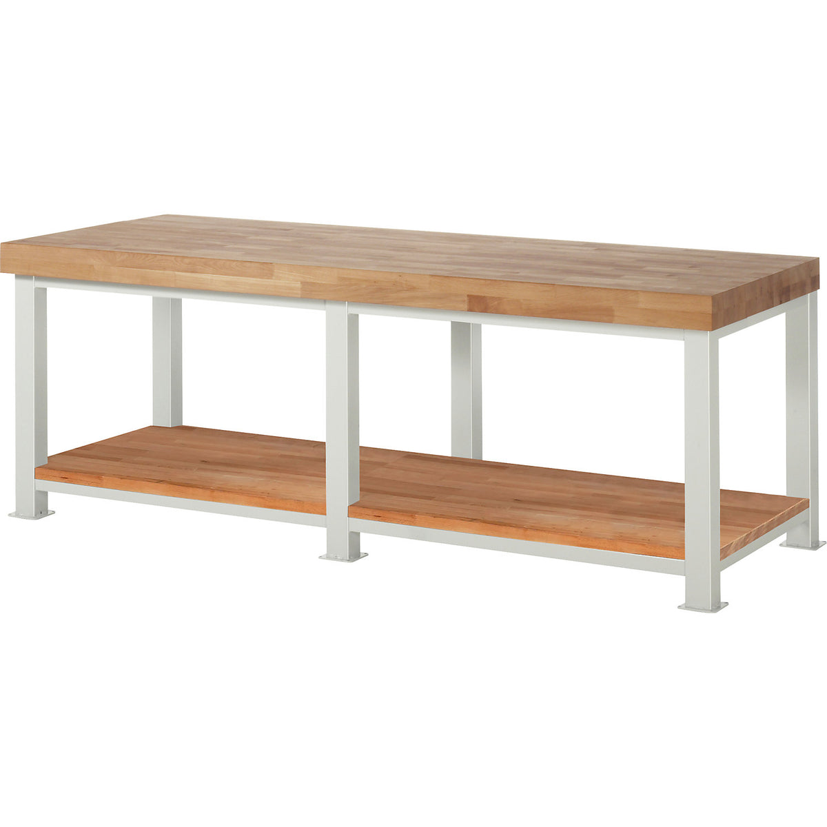 Heavy-duty workbench, 1 shelf, WxD 2500 x 900 mm, load capacity 4500 kg.