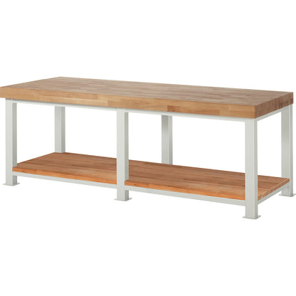 Heavy-duty workbench, 1 shelf, WxD 2500 x 900 mm, load capacity 4500 kg.