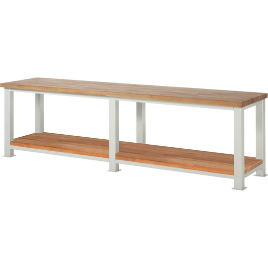 Heavy-duty workbench, 1 shelf, WxD 3000 x 700 mm, load capacity 2500 kg.