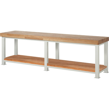 Heavy-duty workbench, 1 shelf, WxD 3000 x 700 mm, load capacity 4500 kg.