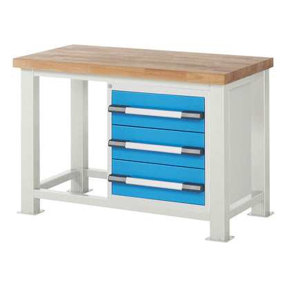 Heavy-duty workbench, 3 drawers, WxD 1250 x 700 mm, load capacity 2500 kg.