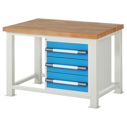Heavy-duty workbench, 3 drawers, WxD 1250 x 900 mm, load capacity 2500 kg.