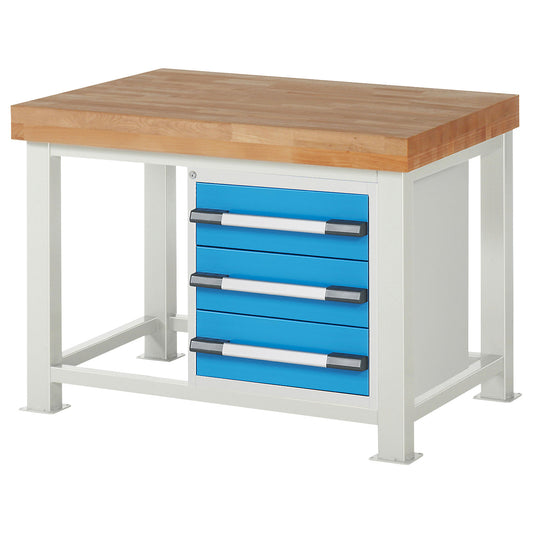 Heavy-duty workbench, 3 drawers, WxD 1250 x 900 mm, load capacity 4500 kg.