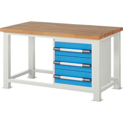 Heavy-duty workbench, 3 drawers, WxD 1500 x 900 mm, load capacity 2500 kg.