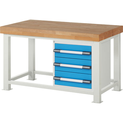 Heavy-duty workbench, 3 drawers, WxD 1500 x 900 mm, load capacity 4500 kg.