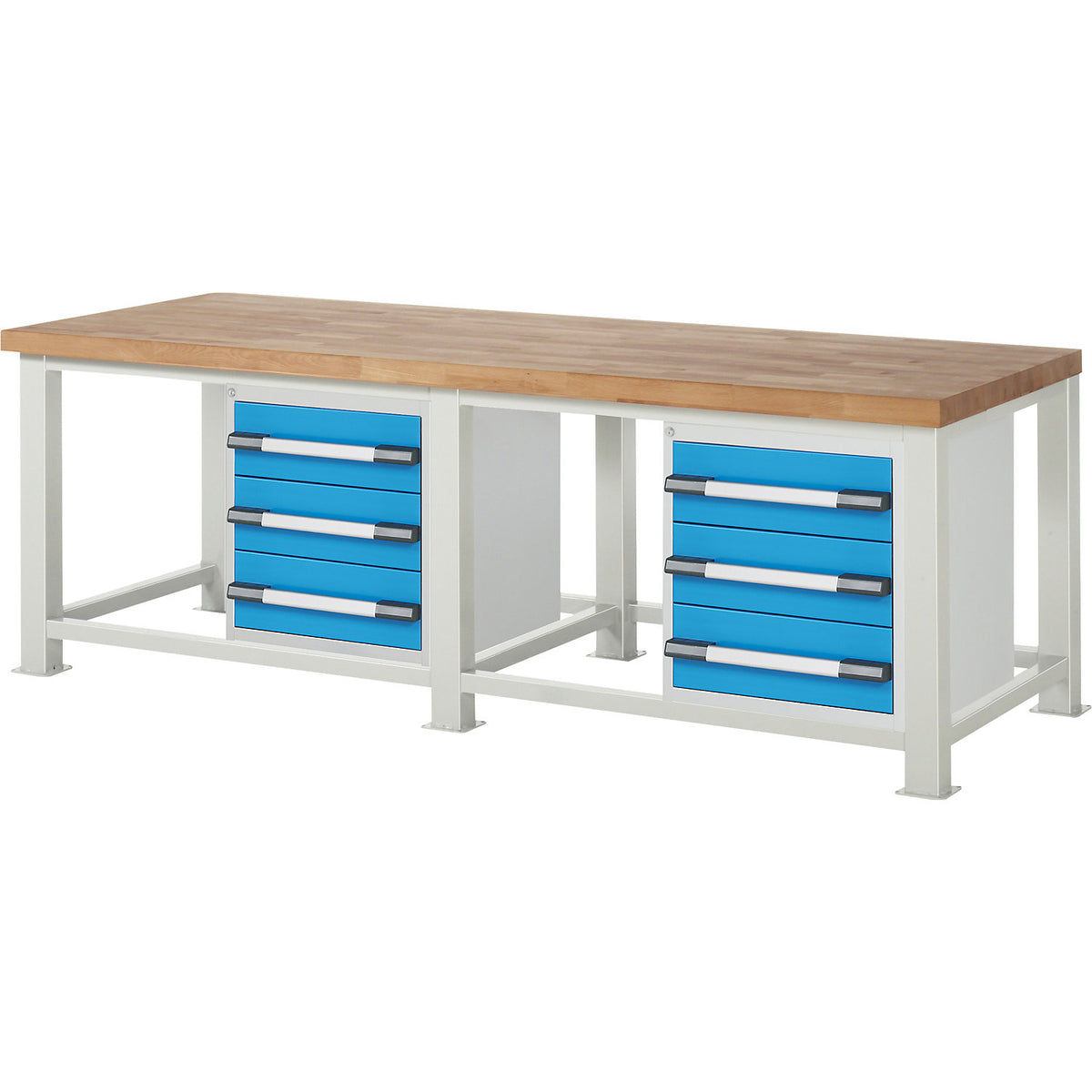 Heavy-duty workbench, 6 drawers, WxD 2500 x 900 mm, max. load 2500 kg.