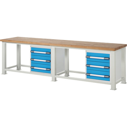 Heavy-duty workbench, 6 drawers, WxD 3000 x 700 mm, load capacity 2500 kg.