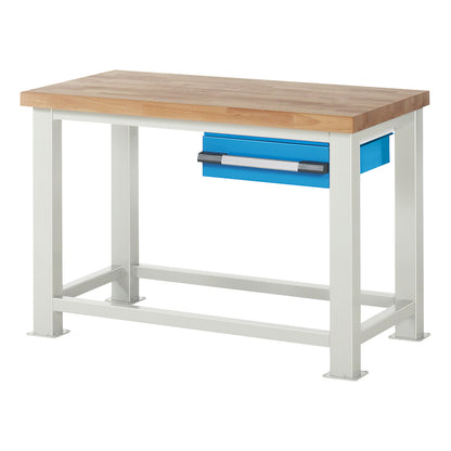 Heavy-duty workbench, 1 drawer, WxD 1250 x 700 mm, load capacity 2500 kg.