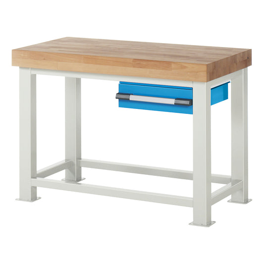 Heavy-duty workbench, 1 drawer, WxD 1250 x 700 mm, load capacity 4500 kg.