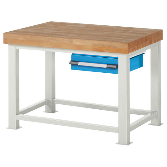 Heavy-duty workbench, 1 drawer, WxD 1250 x 900 mm, load capacity 4500 kg.