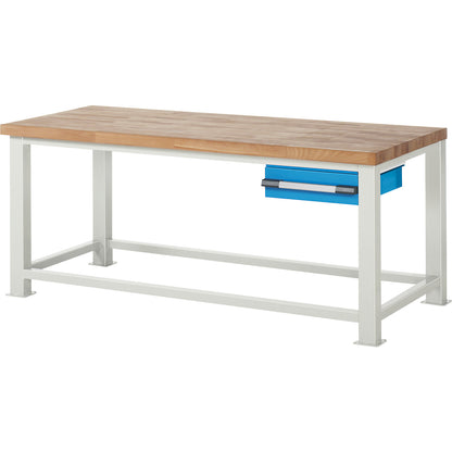 Heavy-duty workbench, 1 drawer, WxD 2000 x 900 mm, load capacity 2500 kg.