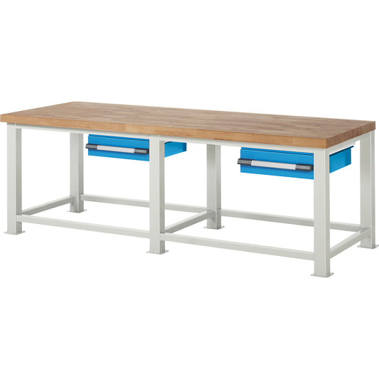 Heavy-duty workbench, 2 drawers, WxD 2500 x 900 mm, max. load 2500 kg.