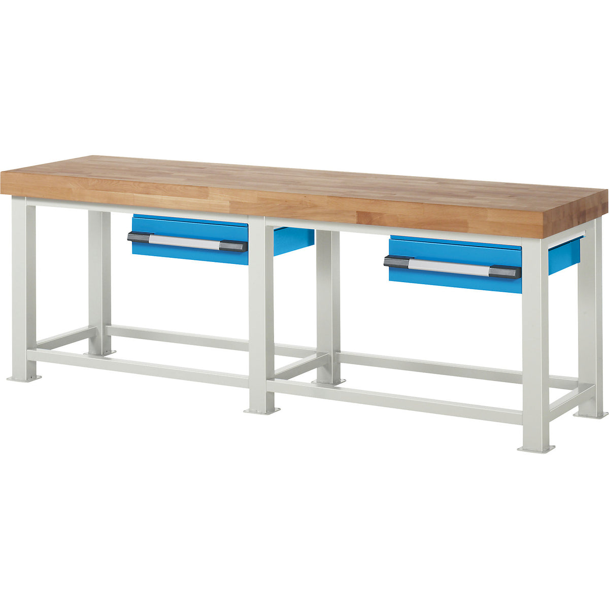 Heavy-duty workbench, 2 drawers, WxD 2500 x 700 mm, max. load 4500 kg.
