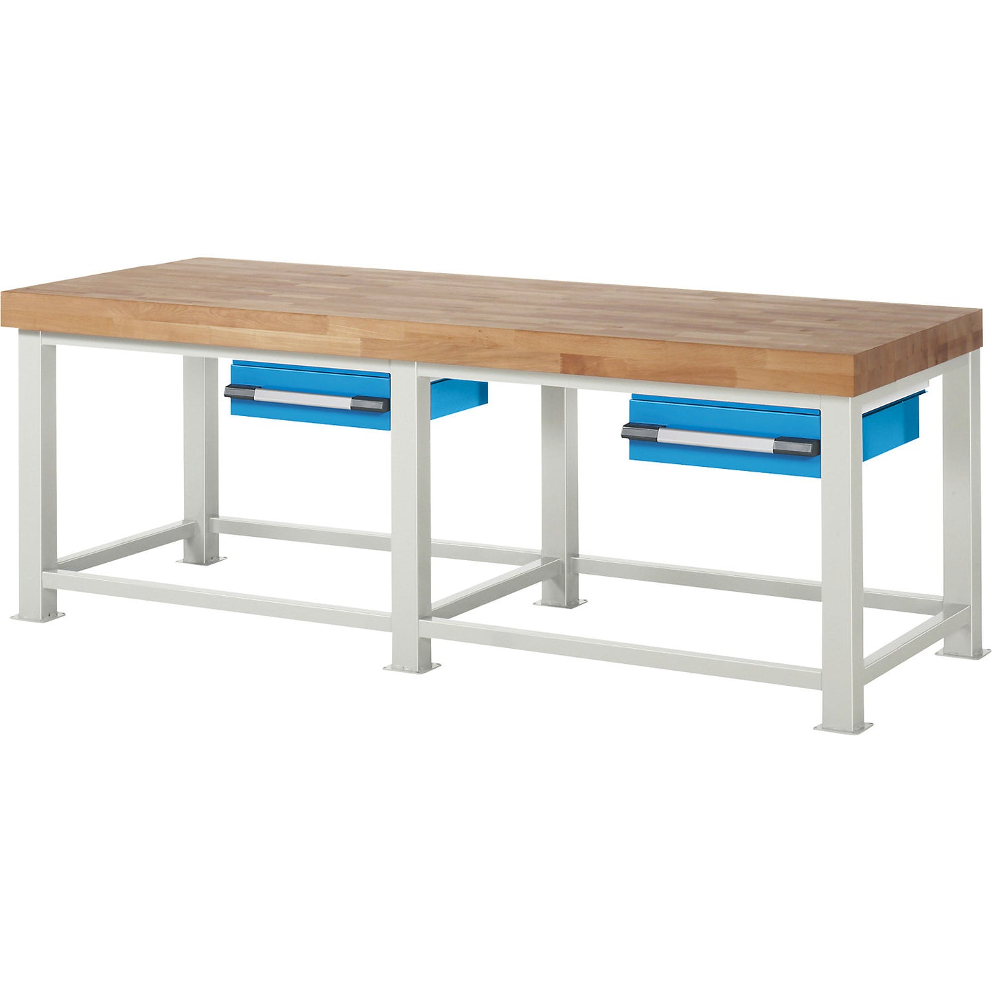 Heavy-duty workbench, 2 drawers, WxD 2500 x 900 mm, load capacity 4500 kg.