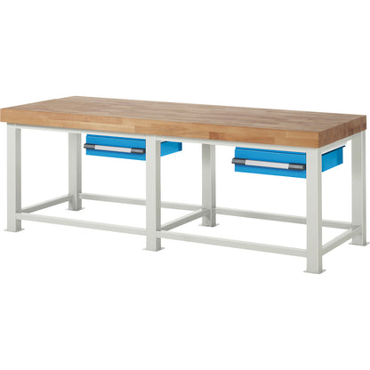 Heavy-duty workbench, 2 drawers, WxD 2500 x 900 mm, load capacity 4500 kg.