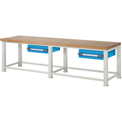 Heavy-duty workbench, 2 drawers, WxD 3000 x 900 mm, load capacity 2500 kg.