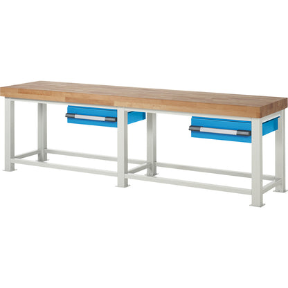 Heavy-duty workbench, 2 drawers, WxD 3000 x 700 mm, load capacity 4500 kg.