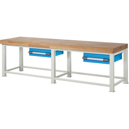 Heavy-duty workbench, 2 drawers, WxD 3000 x 900 mm, load capacity 4500 kg.