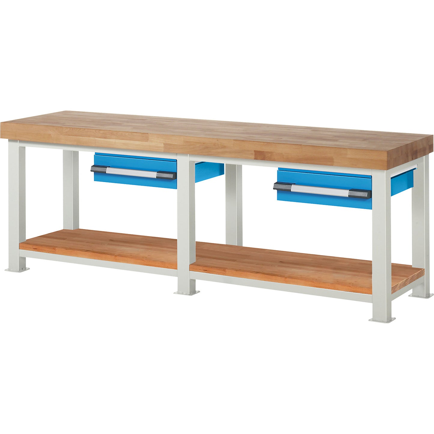 Heavy-duty workbench, 2 drawers, 1 shelf, WxD 2500 x 700 mm, max. load 4500 kg.