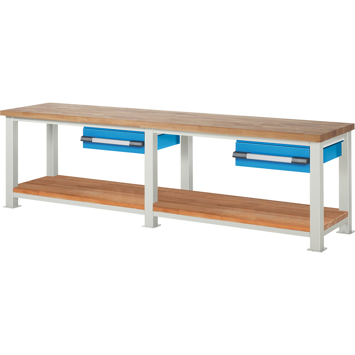 Heavy-duty workbench, 2 drawers, 1 shelf, WxD 3000 x 700 mm, load capacity 2500 kg.