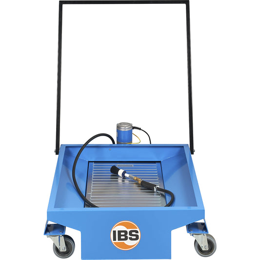 Parts cleaning device, flat and mobile, load capacity 100 kg, HxWxD 356 x 850 x 390 mm.