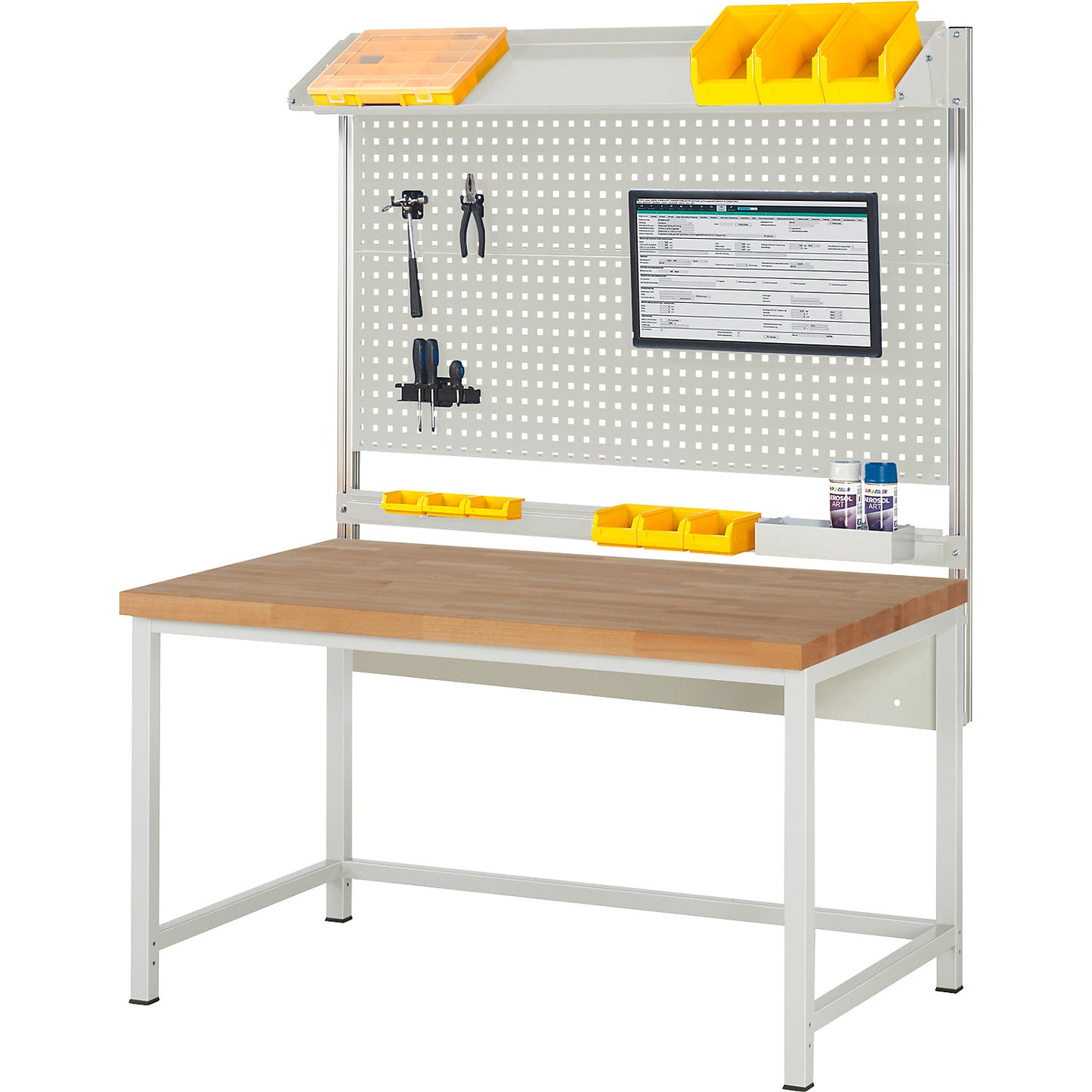 Workbench with Series 8000 modular system, with system structure 2, WxD 1500 x 900 mm.