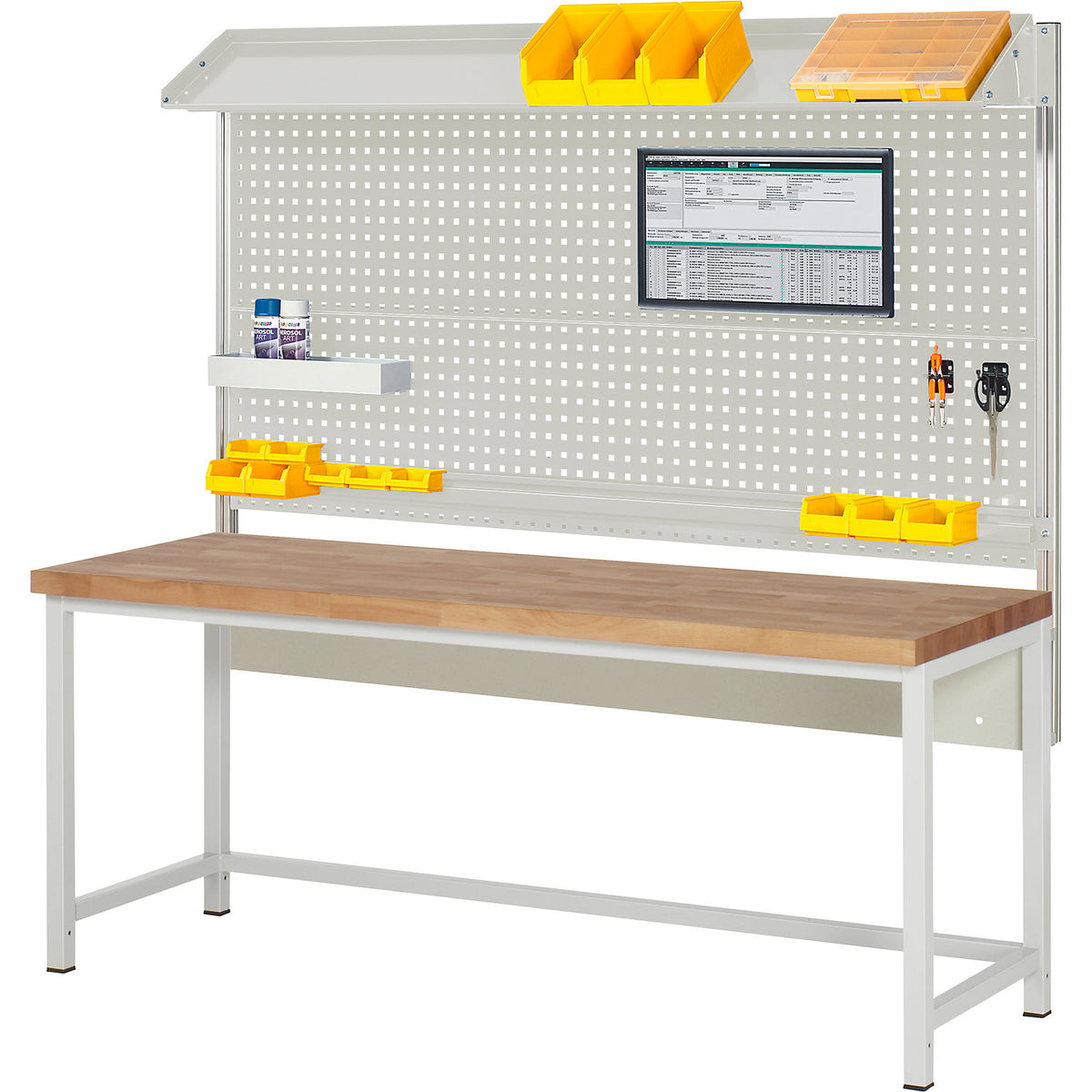 Workbench with Series 8000 modular system, with system structure 2, WxD 2000 x 700 mm.