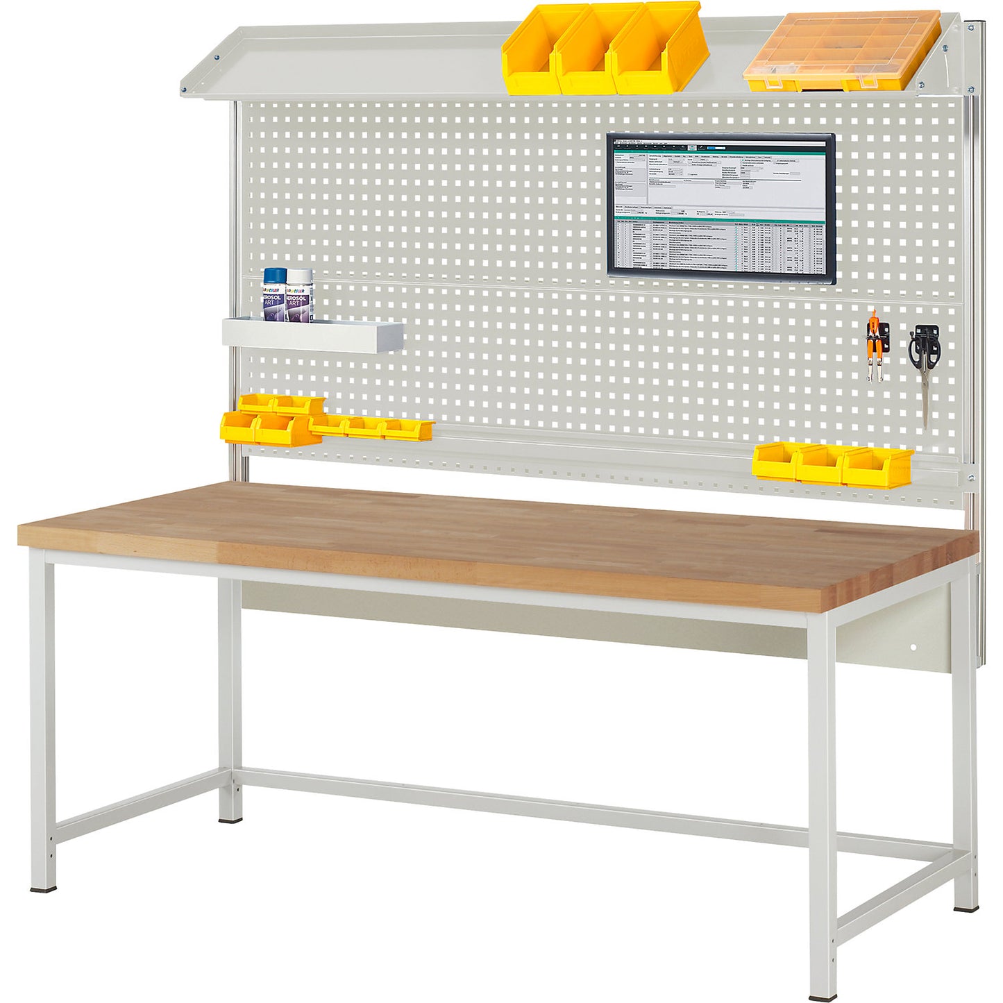 Workbench with Series 8000 modular system, with system structure 2, WxD 2000 x 900 mm.