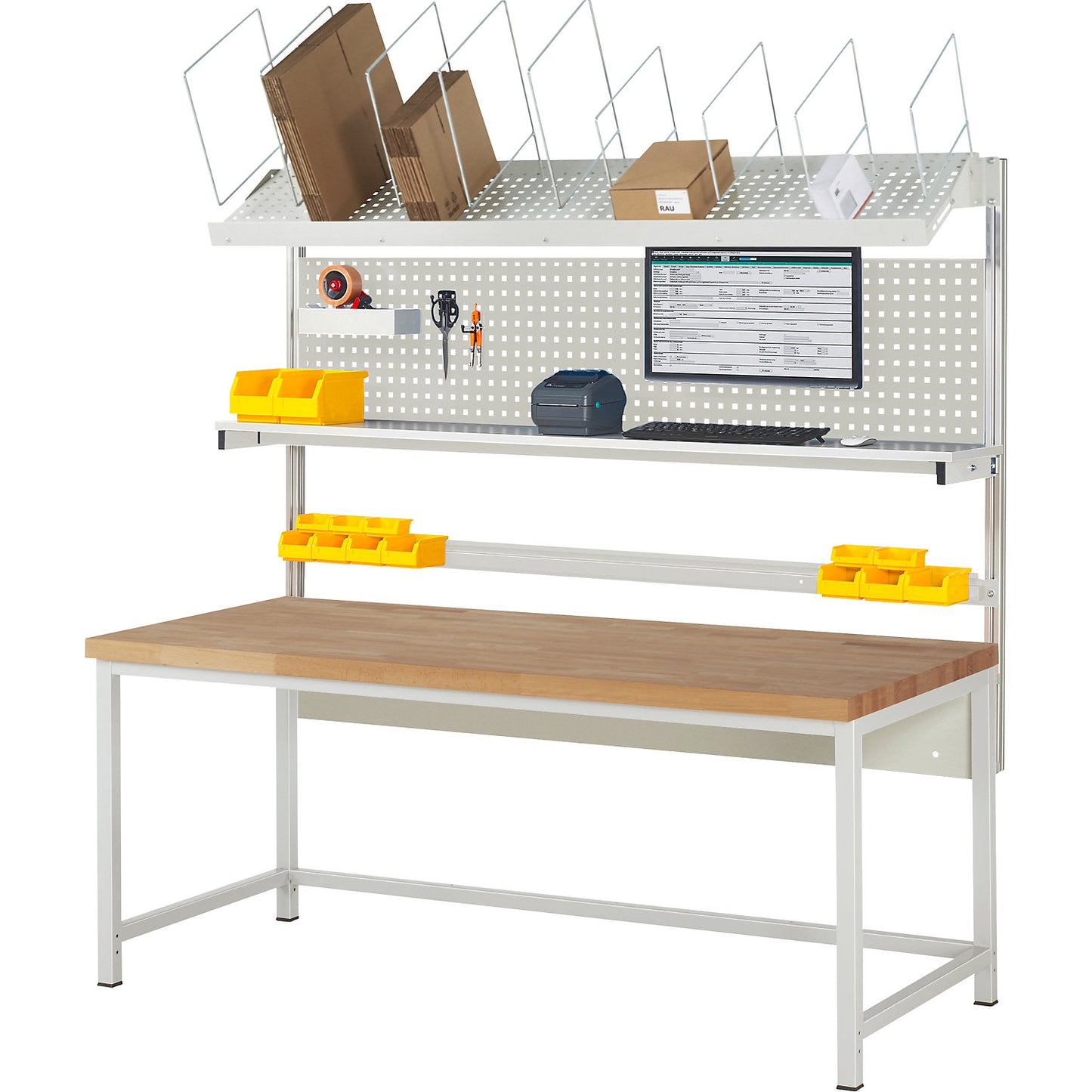 Workbench with Series 8000 modular system, with modular system 3, WxD 2000 x 900 mm.