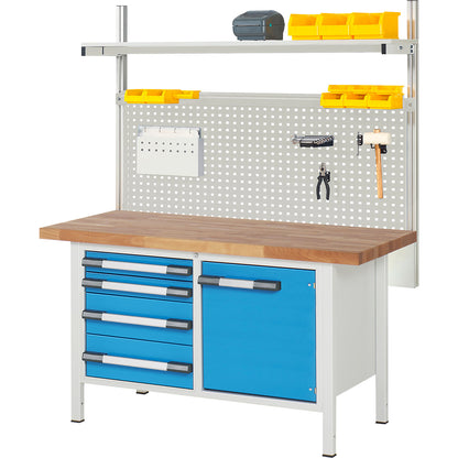 Workbench with Series 8000 modular system, with system build-up 5, WxD 1500 x 700 mm.