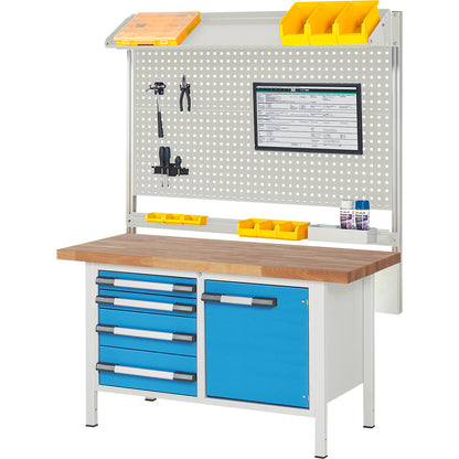 Workbench with Series 8000 modular system, with system build-up 6, WxD 1500 x 700 mm.