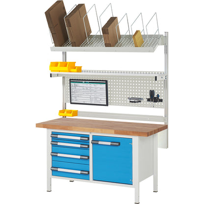 Workbench with Series 8000 modular system, with system build-up 7, WxD 1500 x 700 mm.
