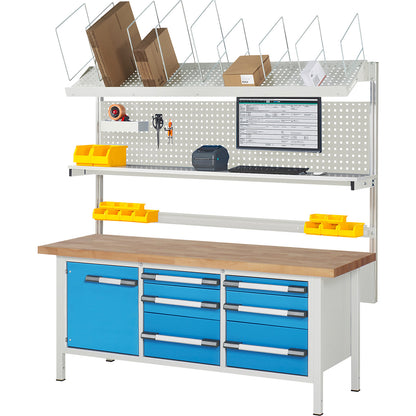 Workbench with Series 8000 modular system, with system build-up 7, WxD 2000 x 700 mm.
