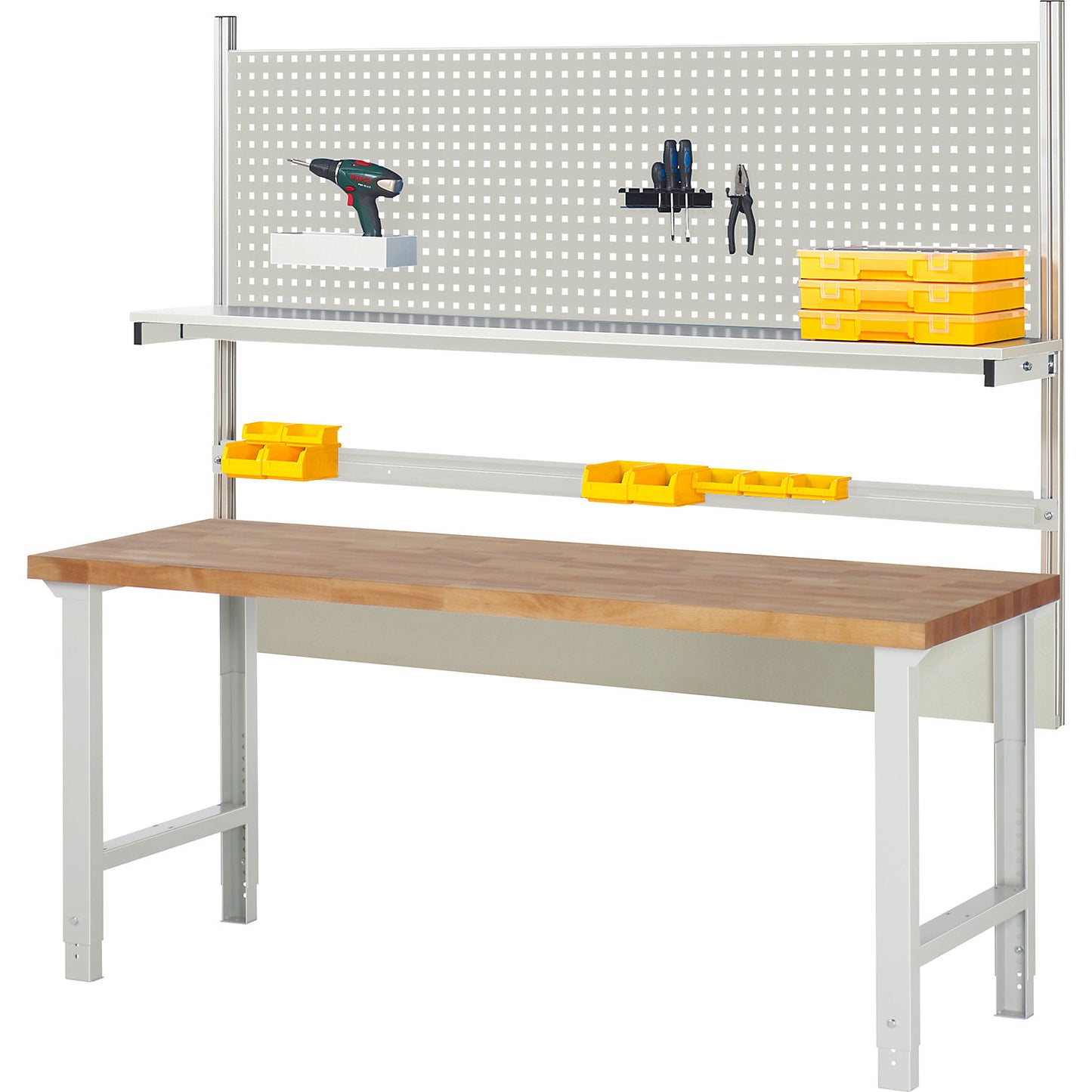 Workbench with Series 7000 modular design, with modular system 1, WxD 2000 x 700 mm.