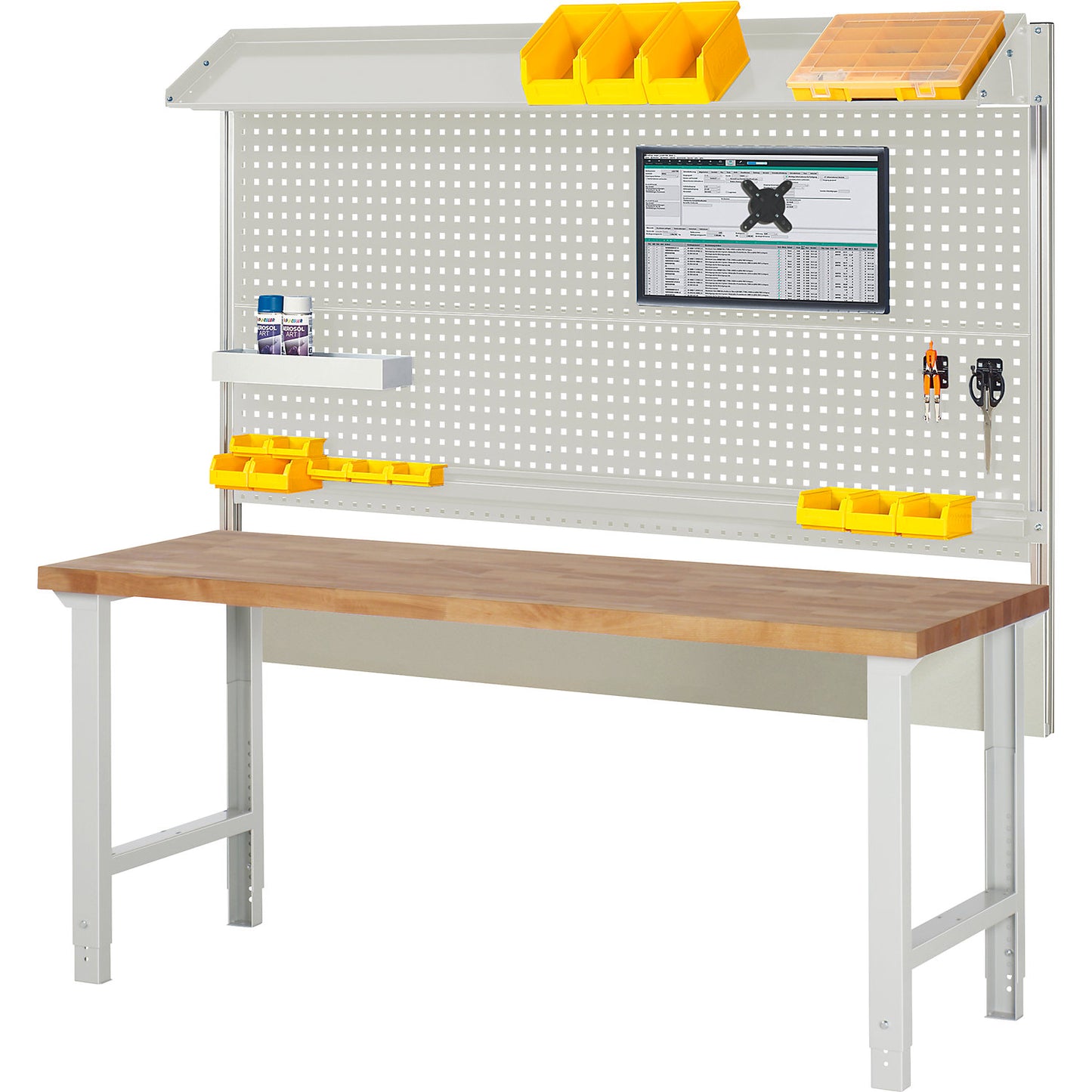 Workbench with Series 7000 modular design, with system structure 2, WxD 2000 x 700 mm.