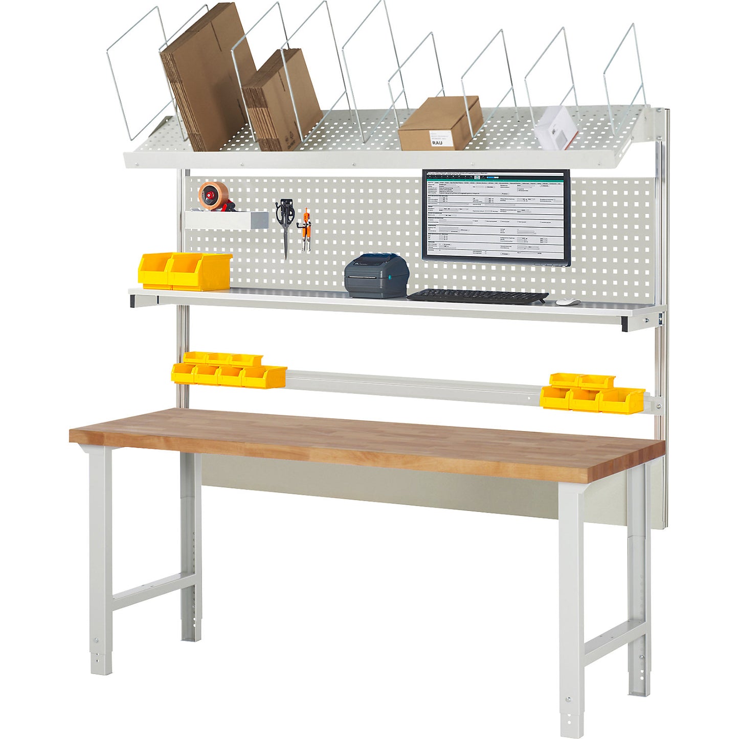 Workbench with Series 7000 modular design, with modular system 3, WxD 2000 x 700 mm.